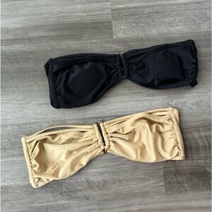Apollo Bikini Top Set Size XL Teeny Tiny Gold Black Bandeau Strapless Swimsuit